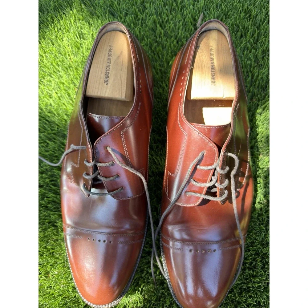Johnston & Murphy Signature Series 15-1294 Brown Cap Toe Derby Shoes 10 W